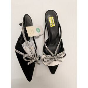 a new day Women’s Black Rhinestone Bow Kitten Heels Slingback Pumps Size 8.5